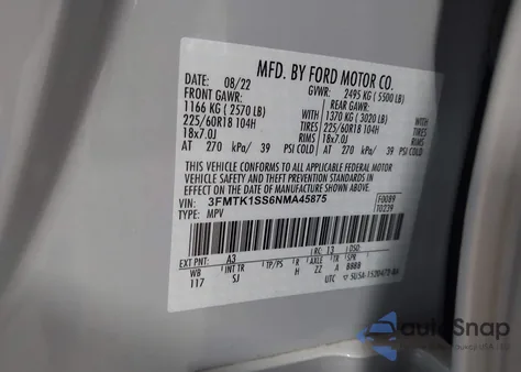 2022 Ford Mustang Mach-E Select from USA, damaged, VIN 3FMTK1SS6NMA45875